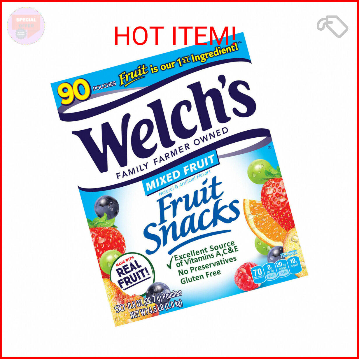 Welch’s Fruit Snacks, .8 oz, 90count