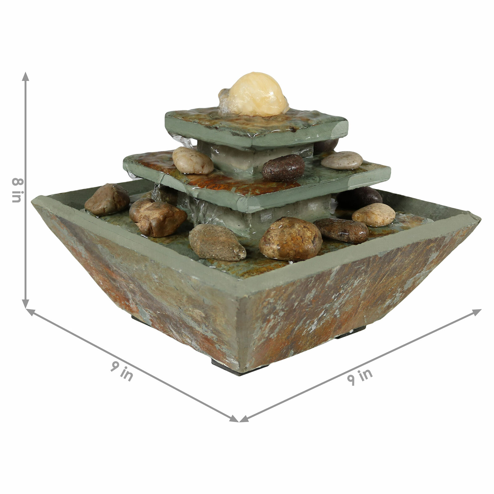 Sunnydaze Ascending Slate Tabletop Water Fountain with LED Light 8Inch