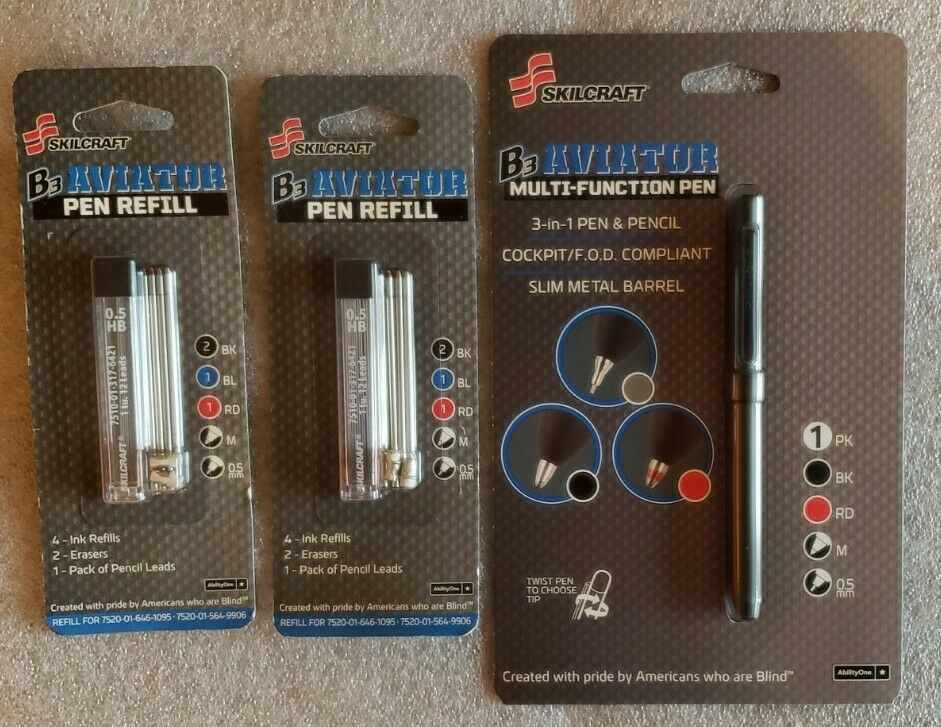 (3) SKILCRAFT B3 Aviator Pen and Pencil Refill Kit Sealed